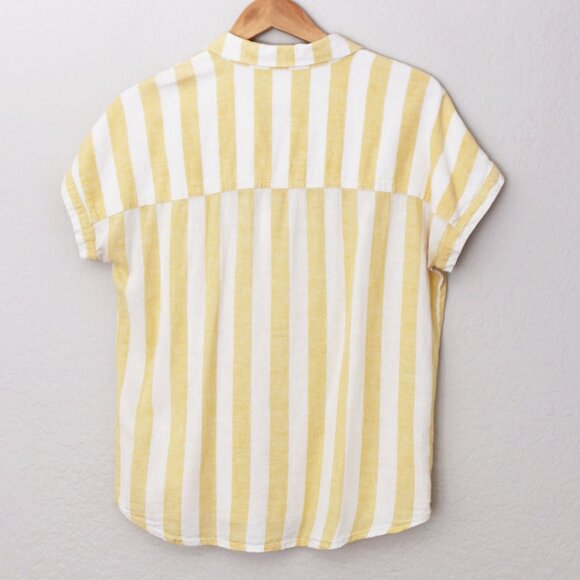 Marine Layer Dana Striped Shirt Yellow White Button Down Top Linen Blend S $88 - Picture 3 of 15